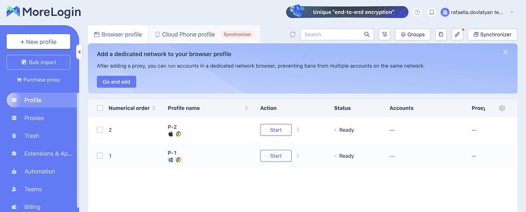 Manage multiple profiles on MoreLogin