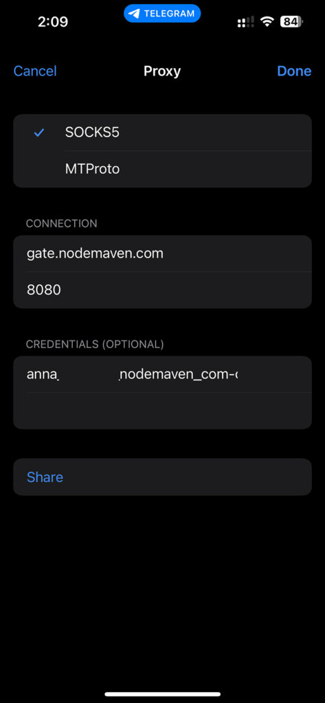 Telegram Proxy Setting NodeMaven